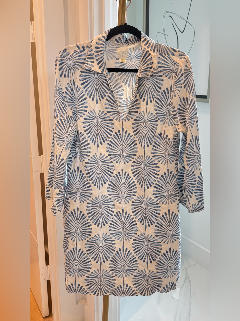 J. Crew Cream Tunic with Blue Burst Print